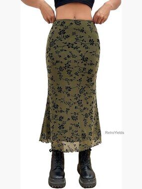 High Waisted Mesh Skirt Y2K Fishtail Bodycon Long Skirt Goth